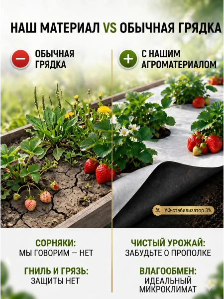 Укрывной материал Грядка в порядке для клубники и овощей с УФ стабилизатором бело-черный мульчирующий 80 г/м2, 1,6 х 5 м Благодатное Земледелие